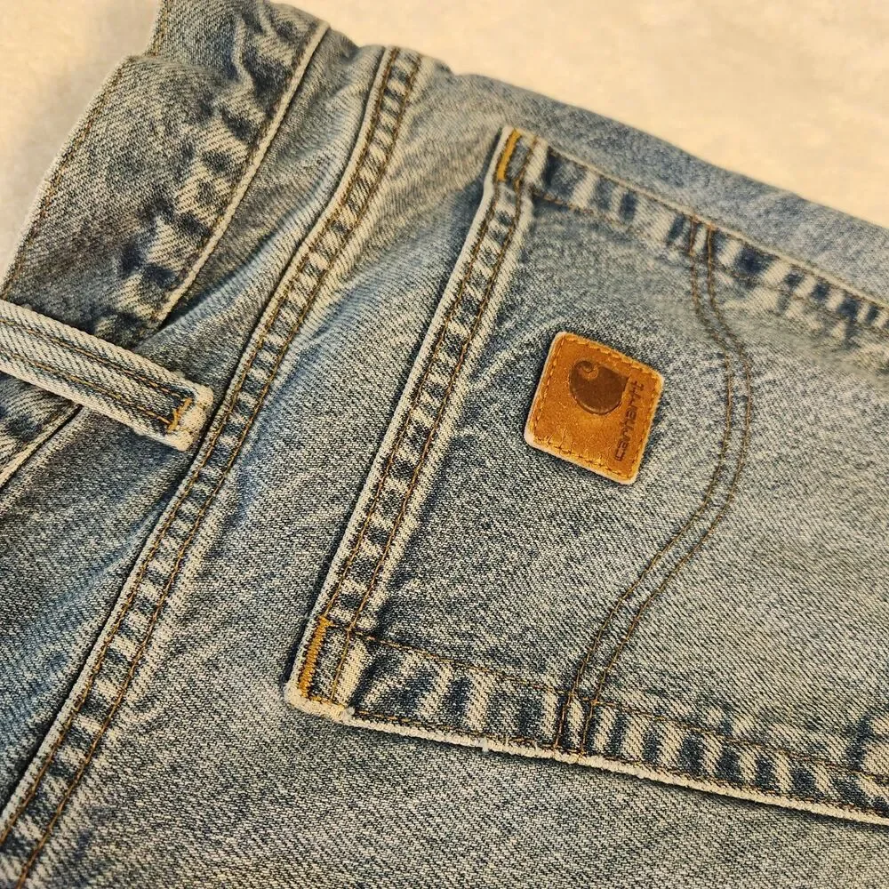 Carhartt Jeans Mens 42x30 Blue Traditional Fit Cotton Denim Distressed Worn Work